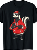 Men's T-Shirt Cool Skunk Wearing Red Hoodie Among Playful Urban Street Style