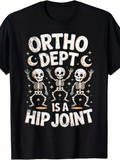 Men's T-Shirt Ortho Dept Is A Hip Joint Dancing Skeletons With Stars Moons Around Black Shirt