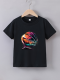 Men's T-Shirt Abstract Colorful Swirls With Sunset Mountain And Basketball