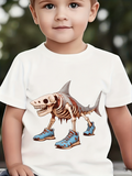 Men's T-Shirt Playful Cartoon Skeleton Shark Wearing Blue Sneakers