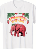 Men's T-Shirt Strawberry Elephant Surrounded By Berries And Lush Green Leaves Elephant