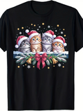 Men's T-Shirt Christmas Snow Decorations With Festive Red Bows And Four Cats