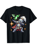 Men's T-Shirt Shining Stars With Green Baby Dragon And Playful Cartoon Knight