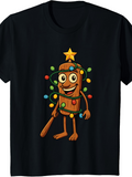 Men's T-Shirt Festive Cartoon Character Wrapped In Colorful Holiday Lights Bat