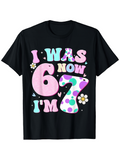 Men's T-Shirt I Was Six Now I Am Seven With Colorful Polka Dots Birthday Number