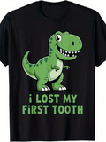 Men's T-Shirt I Lost My First Tooth Happy Dinosaur Standing On Green Grass