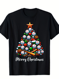 Men's T-Shirt Merry Christmas Festive Baseball Ornaments Shaped Like Holiday Tree