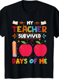 Men's T-Shirt My Teacher Survived Colorful Pencils And Red Apples School T Shirt