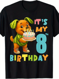 Men's T-Shirt Its My Birthday Colorful Letters With Cartoon Dog And Birthday Cake