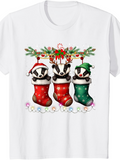 Men's T-Shirt Holiday Badgers With Christmas Stockings Festive Lights And Winter Pine Branches Badger