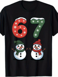 Men's T-Shirt Playful Cartoon Snowmen With Festive Decorative Numbers Surrounded By Winter Holiday Magic Snowman