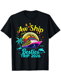 Men's T-Shirt Aw Ship Its A Besties Trip 2026 Vibrant Sunset Palms And Ocean Waves With Cruise Ship