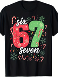 Men's T-Shirt Six Seven Colorful Candy Canes With Festive Holiday Christmas Pattern Snowflakes Shirt