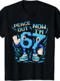 Men's T-Shirt Peace Out Now Im Among Pixel Lightning With Cartoon Character Number