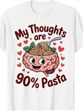 Men's T-Shirt My Thoughts Are 90 Percent Pasta Surrounded By Hearts Cartoon Brain