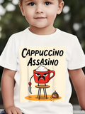 Men's T-Shirt Cappuccino Assasino Cartoon Mug With Whipped Cream Angry Face Table Spoon