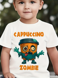 Men's T-Shirt Cappuccino Zombie Frothy Coffee Cup With Lively Cartoon Green Zombie