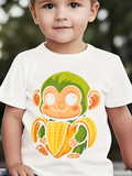 Men's T-Shirt Playful Illustration Of Green Yellow Cartoon Monkey With Corn