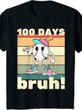 Men's T-Shirt 100 Days Bruh Melting Baseball Cartoon Under Colorful Striped Background