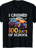 Men's T-Shirt I Crushed 100 Days Of School Vibrant Monster Truck Among Colorful Confetti And Stars