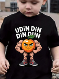Men's T-Shirt Udin Din Din Dun Muscular Cartoon Orange Wearing Sneakers