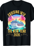 Men's T-Shirt Cruising Into The New Year With Vibrant Sunset Sky And Sparkling Cruise Ship