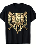 Men's T-Shirt Camouflage Dripping Baseball With Crossed Wooden Bats Home Plate