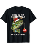 Men's T-Shirt This Is My Christmas Pajama Shirt Festive Holiday Design With Santa Hat Wearing Fish