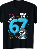 Men's T-Shirt I Was Now Im 67 With Whale Cartoon And Festive Confetti Accents