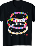 Men's T-Shirt 100 Days Of School Colorful Beads With Hearts And Letter Charms Bracelet