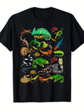 Men's T-Shirt Colorful Jungle Creatures With Lizards Chameleons Snakes Frogs Among Leaves