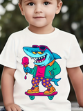 Men's T-Shirt Cool Cartoon Shark Wearing Sunglasses Holding Ice Cream On Skateboard