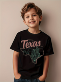 Men's T-Shirt Texas Pink Lettering And Green Cactus Under State Outline Texas