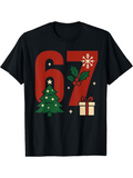 Men's T-Shirt Christmas Holly And Gift With Snowy Pine Tree Number