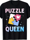 Men's T-Shirt Puzzle Queen Colorful Pieces With Sparkling Cartoon Heart Puzzle