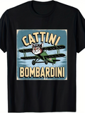 Men's T-Shirt Cattini Bombardini Vintage Cartoon Airplane With Flying Cat Pilot