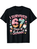 Men's T-Shirt I Survived Colorful Sweet Treats Surrounded By School Stationery And Confetti T Shirt