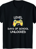 Men's T-Shirt Level 100 Days Of School Unlocked Colorful Gamepad Celebration Design