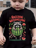 Men's T-Shirt Raccooni Watermelunni Surrounded By Slices With Playful Graphic Raccoon Watermelon