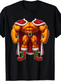 Men's T-Shirt Christmas Cape With Muscular Cartoon Elf Body Graphic