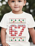 Men's T-Shirt Red Plaid Christmas Pattern With Trees And Decorative Numbers 67