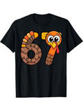 Men's T-Shirt Cartoon Colorful Numbers With Feathered Turkey Face Design
