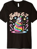 Men's T-Shirt Jolly 6 7 Colorful Striped Snowman With Candy Canes Sparkling Stars Rainbow Hat