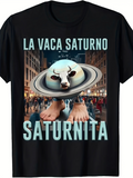 Men's T-Shirt Surreal Urban Scene With Giant Cow Head Ringed By Saturn Planet