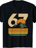 Men's T-Shirt Retro Sunset Lines With Majestic Mountains And Bold Number 67