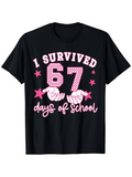 Men's T-Shirt I Survived Pink Stars And Dotted Numbers With Hands School Shirt
