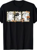 Men's T-Shirt Cartoon Ghosts Surrounded By Pumpkins Bats And Candies On Halloween Night Ghost