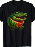 Men's T-Shirt Green Watermelon Body With Lively Running Alligator Creature