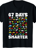Men's T-Shirt Sixty Seven Days Smarter Dinosaur Pattern Among Colorful Prehistoric Cartoon Figures
