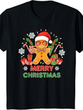 Men's T-Shirt Merry Christmas Gingerbread Man With Santa Hat Surrounded By Gifts And Festive Candy